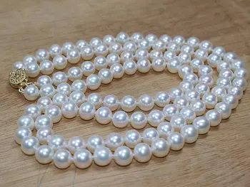 Ожерелье с ручным узлом, натуральное 8-9 мм, двухслойное ожерелье из белого пресноводного жемчуга, 2 ряда, колье 17-18 дюймов 2