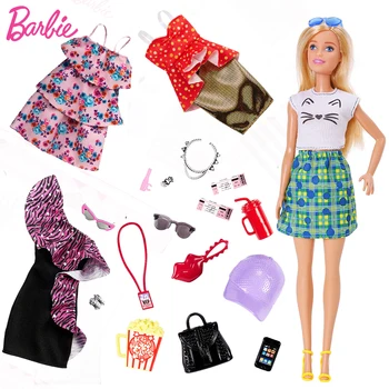 Оригинальная одежда для кукол Barbie Mix, платье, сумка, обувь на высоком каблуке, ожерелье, набор для смены одежды, игрушки для девочек, модные аксессуары 8
