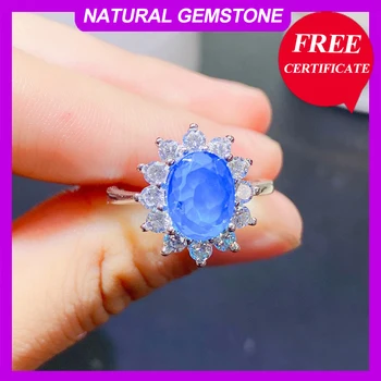 Оригинальное кольцо из стерлингового серебра S925 для женщин с настоящим натуральным синим Опалом с сертификатом 9*7 мм 2