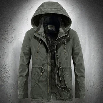 Осенне-зимняя куртка в стиле милитари, Мужская парка с капюшоном, утепленное теплое пальто на флисовой подкладке, Мужская уличная куртка со съемным капюшоном, повседневное пальто