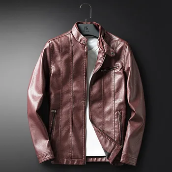 Осенняя тонкая кожаная куртка, короткая мужская куртка из искусственной кожи, молодежный корейский приталенный мотоциклетный костюм 7
