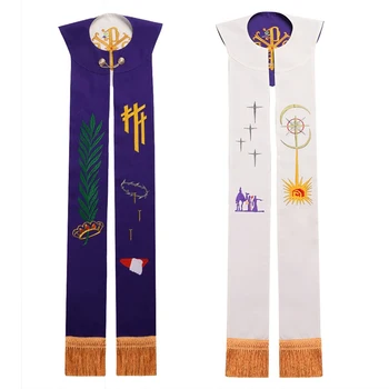 Палантин священника, костюм священнослужителя, сутана с двусторонней вышивкой, церковный шарф 4