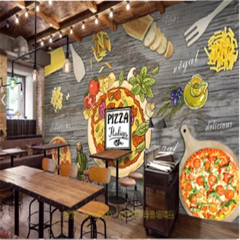 Пиццерия с картофелем фри Промышленный декор Черный фон стены настенные обои 3D Обои для закусочной западного фаст-фуда 3d 15