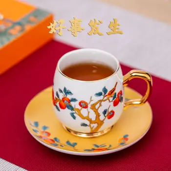 Подарочный набор кофейных чашек и блюдец из костяного фарфора в китайском стиле 3