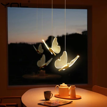 Подвесной светильник с бабочкой, Скандинавская прикроватная Люстра, Лестничный потолочный подвесной светильник для декора гостиной, светильник для внутреннего освещения