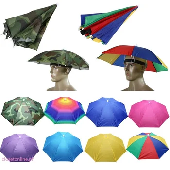 Портативный зонт от дождя, шляпа Армейского зеленого Цвета, Складной солнцезащитный козырек от солнца, Водонепроницаемый головной убор для кемпинга, рыбалки, кепка, пляжные головные уборы 4