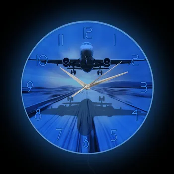 Посадка пассажирского самолета Настенные часы Авиатор Домашний декор Авиация Современный Дизайн Настенные часы с подсветкой Подарок пилоту самолета 5