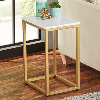 Приставной столик для опор, белая столешница с золотой рамкой mesa