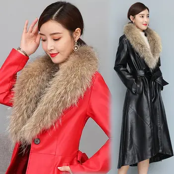 Приятная осенне-зимняя новая женская куртка из искусственной кожи, длинное тонкое кожаное пальто большого размера 5XL, модное женское пальто для отдыха C 11