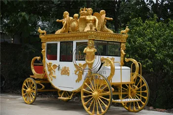 Продается Королевская свадебная электрическая и неэлектрическая карета, запряженная лошадьми, золотистого цвета, Экскурсия по городу, Скульптурная карета для лошадей 12