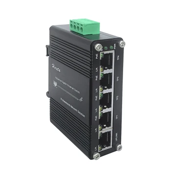 Промышленный коммутатор Gigabit Ethernet с 5 портами (PoE) Mini DIN-рейка 10/100/1000 Мбит/с 12 ~ 48 В постоянного тока Входной сетевой коммутатор Алюминиевый корпус IP40