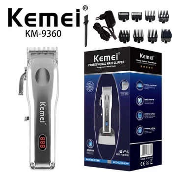 Профессиональная электрическая машинка для стрижки волос Kemei KM-9360 из алюминиевого сплава с ЖК-дисплеем высокой мощности без звука 3