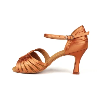 Профессиональный девочек загар атласная танцевальная обувь женщин Латинской Сальса бальные танго танцевальная обувь Женский клуб вечеринки туфли для танцев на каблуке 7 см