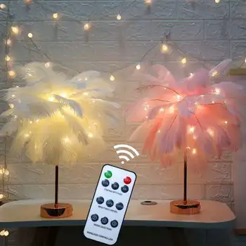 Пульт Дистанционного Управления Перо Настольная Лампа DIY Fairy LED Дерево Свет Батарея/USB Питание для Дома Гостиная Спальня Вечеринка Свадебный Декор