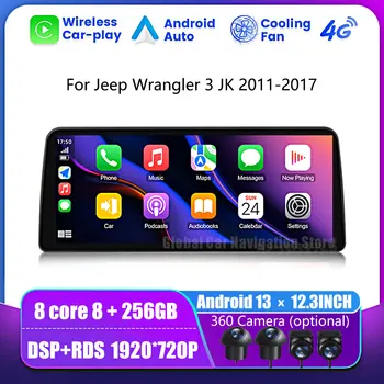 Радио Мультимедиа 12,3 Дюйма Для Jeep Wrangler 3 JK 2011-2017 Android 13 1920*720 Автомобильный Радиоплеер Навигация GPS 8-Ядерный Bluetooth 3