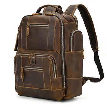 Ретро Crazy Horse из воловьей кожи, мужская школьная сумка для ноутбука большой емкости, рюкзак для подростков, повседневные путешествия на открытом воздухе, рюкзак из натуральной кожи