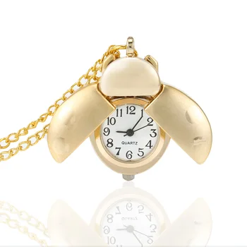Ретро Золотые карманные часы с милым жуком, кварцевые, механические, кулон, Ожерелье, Цепочка, часы, подарки LL @17