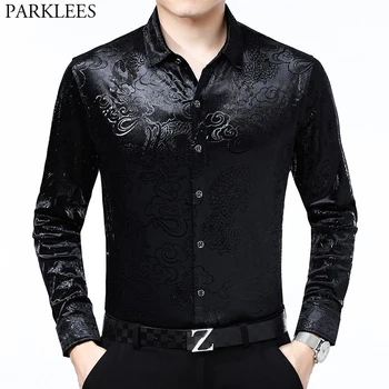 Роскошная Бархатная рубашка с вышивкой китайского Дракона, мужская приталенная повседневная рубашка с длинным рукавом, мужская сорочка на пуговицах для светской вечеринки 4XL