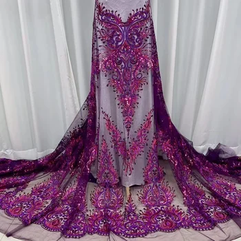 Роскошная французская кружевная ткань высокого класса, расшитая бисером, Новейшая Королевская африканская ткань с блестками 2023 года Для пошива свадебного платья 4