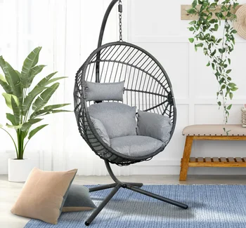 Роскошное кресло-качели из ротанга Egg С подставкой Для внутреннего Дворика и Наружного Подвесного Садового кресла-Гамака 12