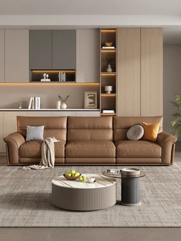 Роскошный итальянский кожаный диван гостиная наппа первый этаж из воловьей кожи минималистичный современный встроенный кожаный диван комбинированная мебель 10