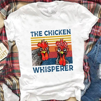 Рубашка The Chicken Whisperer Винтажный подарок Любителю Цыплят Фермерская Жизнь Хлопковая футболка Топы Тройники