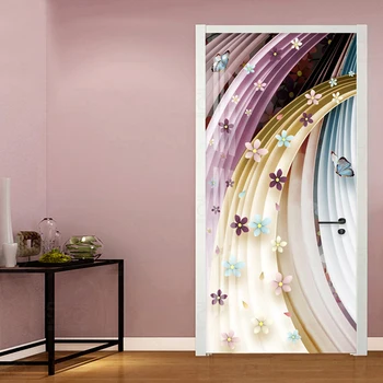 Самоклеящаяся Наклейка На Дверь Современные 3D Абстрактные обои с цветочным Рисунком Гостиная Спальня Домашний Декор ПВХ Водонепроницаемые 3D Дверные фрески 2
