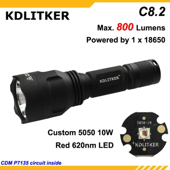 Светодиодный фонарик KDLITKER C8.2 красного цвета 620 нм 800 люмен для кемпинга и охоты - черный (1x18650) 2