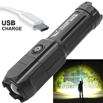 Светодиодный Фонарик USB Перезаряжаемый Фонарик с сильным светом, Масштабируемый Тактический фонарик, Фонарь для велосипеда на открытом воздухе, Аварийные лампы 1