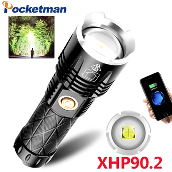 Светодиодный фонарик XHP90.2, тактические фонари, USB перезаряжаемый фонарик, водонепроницаемый фонарь, использующий батарею 18650 5
