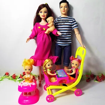 Семейные Костюмы для кукол из 6 человек, Мама/Папа/Сын,Малыш/Келли/Коляска, Игрушки Для девочек, Модная Кукла Для беременных, Детские игрушки, Подарок На День Рождения, Детская кукла 5