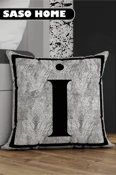 Серая подушка с буквами, Наволочка - Буква I - Серый фон, Декоративная Подарочная подушка, чехол 12