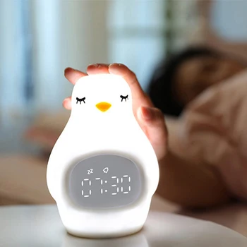 Силиконовый светодиодный ночник Будильник Встроенный USB аккумулятор Белый/Теплое освещение Милый Пингвин Детский ночной светильник
