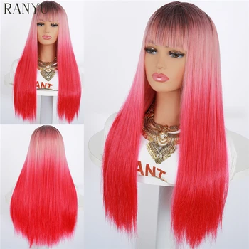 Синтетический парик красного Градиентного цвета RANYU Косплей Длинные Прямые Волнистые Парики с челкой для женщин Lolita Hair