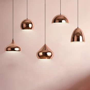 Скандинавский светодиодный подвесной светильник с зеркальным абажуром из розового золота, Подвесной светильник, Ресторан, бар, Декор для гостиной, Современные люстры, мебель