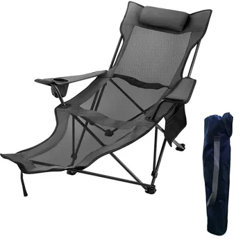 Складной походный стул Вместимостью 330 фунтов с подставкой для ног, сетчатый шезлонг, подстаканник и сумка для хранения, серый 6