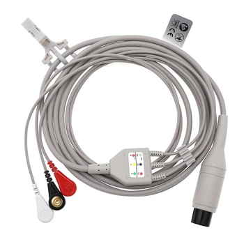 Совместимый универсальный 6-контактный Цельный ЭКГ-кабель из ПВХ с 3 выводами AHA Snap