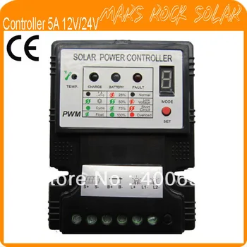 Солнечный контроллер заряда 5A 12V/24V PWM, автоматическое определение напряжения, светодиодный дисплей, температурная компенсация, работа для солнечной системы и света 12