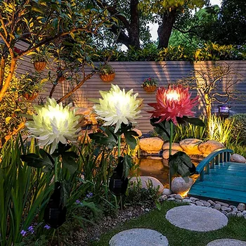 Солнечный свет, светодиодная лампа с хризантемой, Имитация сада, Цветочная лужайка, светодиодный Солнечный сад, украшение сада 6