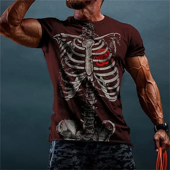 Спортивные футболки для мужчин, мужская футболка с 3D принтом скелета и сердца, мужская летняя футболка оверсайз с круглым вырезом, повседневная футболка с коротким рукавом 5