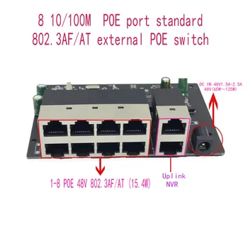 Стандартный протокол 802.3AF/AT 48V POE OUT/48V poe-коммутатор 100 Мбит/с POE poort; 100 Мбит/с UP Link poort; коммутатор NVR с питанием от poe 7