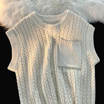Стильный Мужской Свитер-жилет, Вязаный, Сохраняющий тепло, Скрученная Текстура, Пуловер-жилет в опрятном стиле