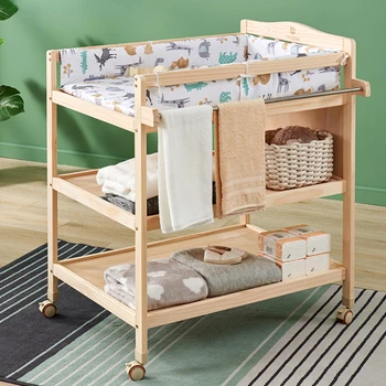 Столик для пеленания из массива дерева, Стол для ухода за ребенком, Массажная ванна, встроенные многофункциональные наборы для переодевания в кроватку для новорожденных 15