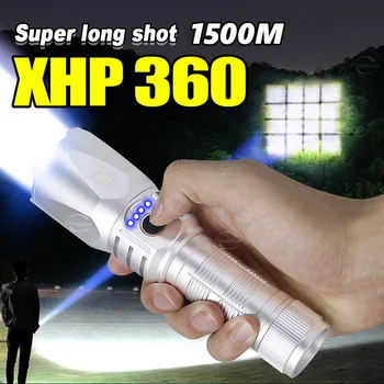 Супер XHP360 светодиодный фонарик с USB-перезаряжаемой вспышкой, мощный светодиодный фонарик с зумом, тактический фонарь с дальним прицелом, фонарь-фонарик 11