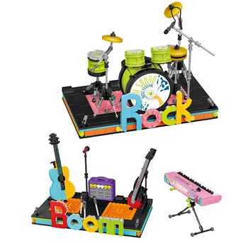 Творческая модель рок-музыкального оборудования Мини-Строительные блоки Барабан Электронный орган Музыкальный инструмент В сборе Игрушка Детский подарок 13