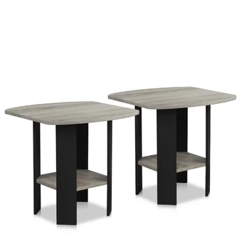 Торцевой/приставной столик Furinno простого дизайна, французский дуб серого цвета, комплект из 2 предметов мебели для гостиной деревянный стол