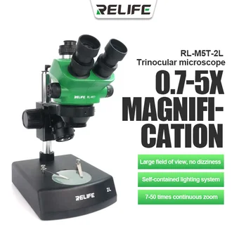 Тринокулярный Стереомикроскоп RELIFE RL-M5T-2L с непрерывной Фокусировкой 0.7-5.0X Ремонт печатных плат, Переделка, Сварка 1