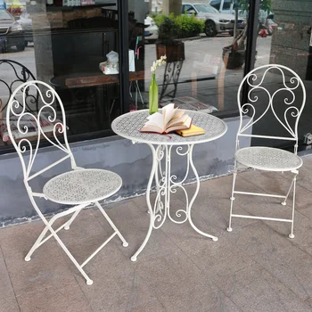 Уличная Мебель Садовый стол и стул Белого цвета, Складная Мебель для балкона, Металлические садовые стулья для отдыха во дворе, снаружи