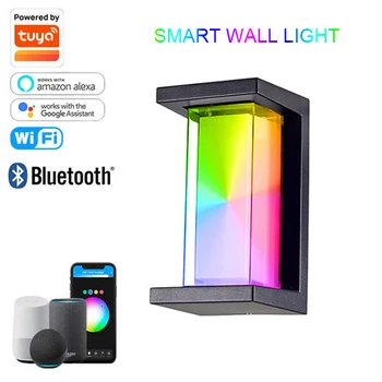 Уличный Водонепроницаемый настенный светильник Tuya Smart RGBCW, приложение для мобильного телефона с затемнением цвета, поддержка голосовой функции, работа с Alexa и Google