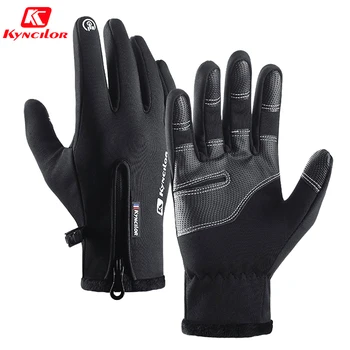 Универсальные зимние Теплые Велосипедные перчатки Kyncilor, Велосипедные перчатки с сенсорным экраном, Водонепроницаемые Велосипедные перчатки на полный палец, Спортивные Лыжные перчатки 3